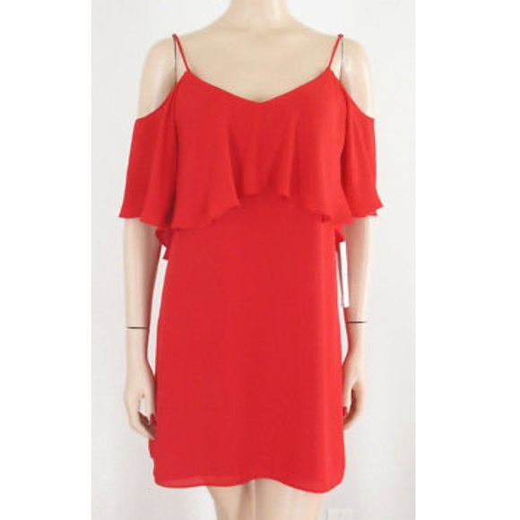 NWT Red Chiffon cold shoulder red dress - Picture 5 of 7